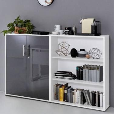 Office Edition B: 168,8 cm Anthrazit/Weiß - Anthrazit Hochglanz/Weiß, MODERN, Holzwerkstoff (168,8/113,6/33cm) - MID.YOU