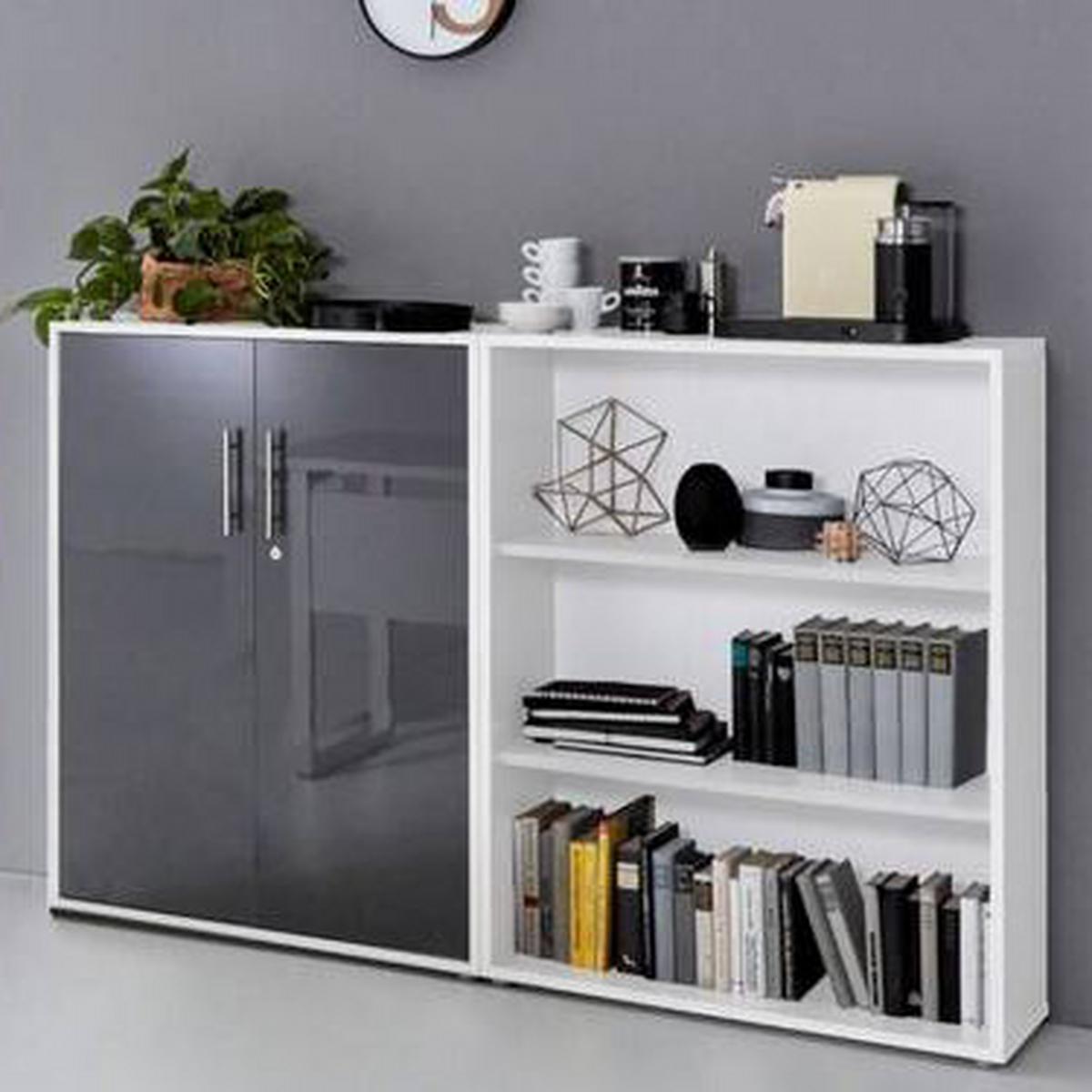 Office Edition B: 168,8 Cm Anthrazit/weiß - Anthrazit Hochglanz/Weiß, MODERN, Holzwerkstoff (168,8/113,6/33cm) - MID.YOU