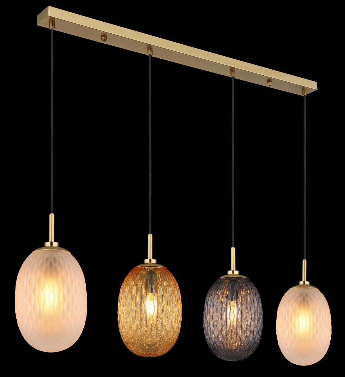 Hängeleuchte 15899-4h - Goldfarben/Schwarz, Basics, Glas/Textil (96/15/120cm) - Globo