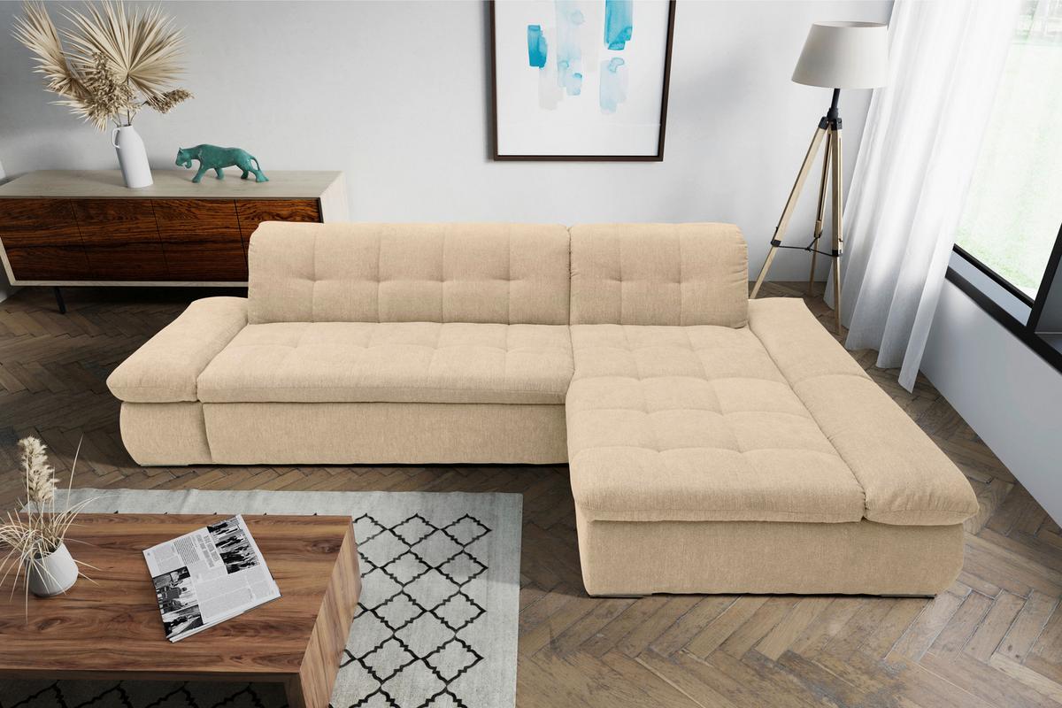 Ecksofa Mit Armteilverstellung Moric Beige Mikrofaser - Chromfarben/Beige, KONVENTIONELL, Textil (300/172cm) - MID.YOU