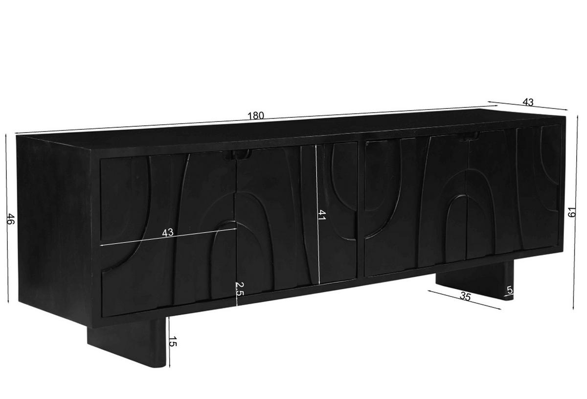 Lowboard Mangoholz schwarz B: 180cm - Schwarz, Design, Holz (180/61/43cm) - MID.YOU
