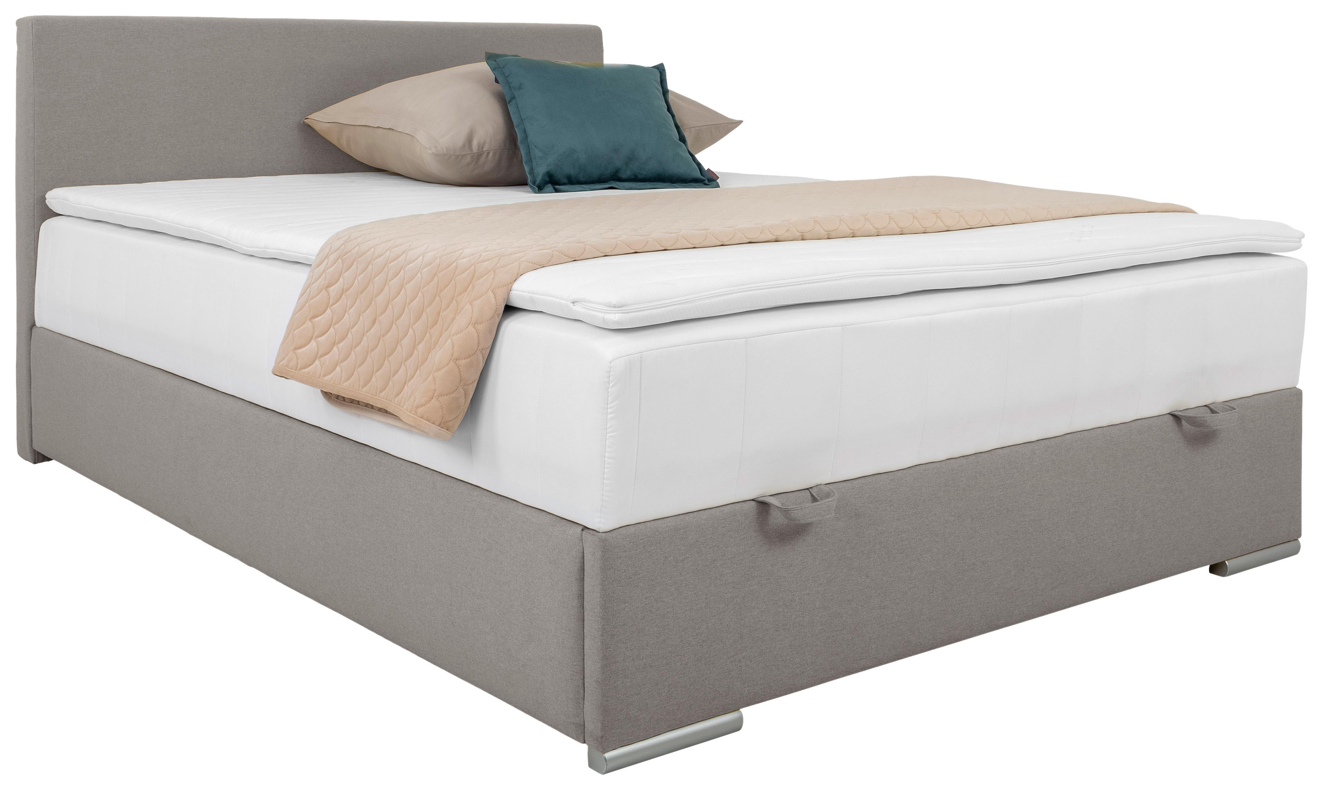 Polsterbett mit Matratze 140x200 Cosi Taupe - Taupe/Chromfarben, KONVENTIONELL, Holz/Textil (140/200cm)