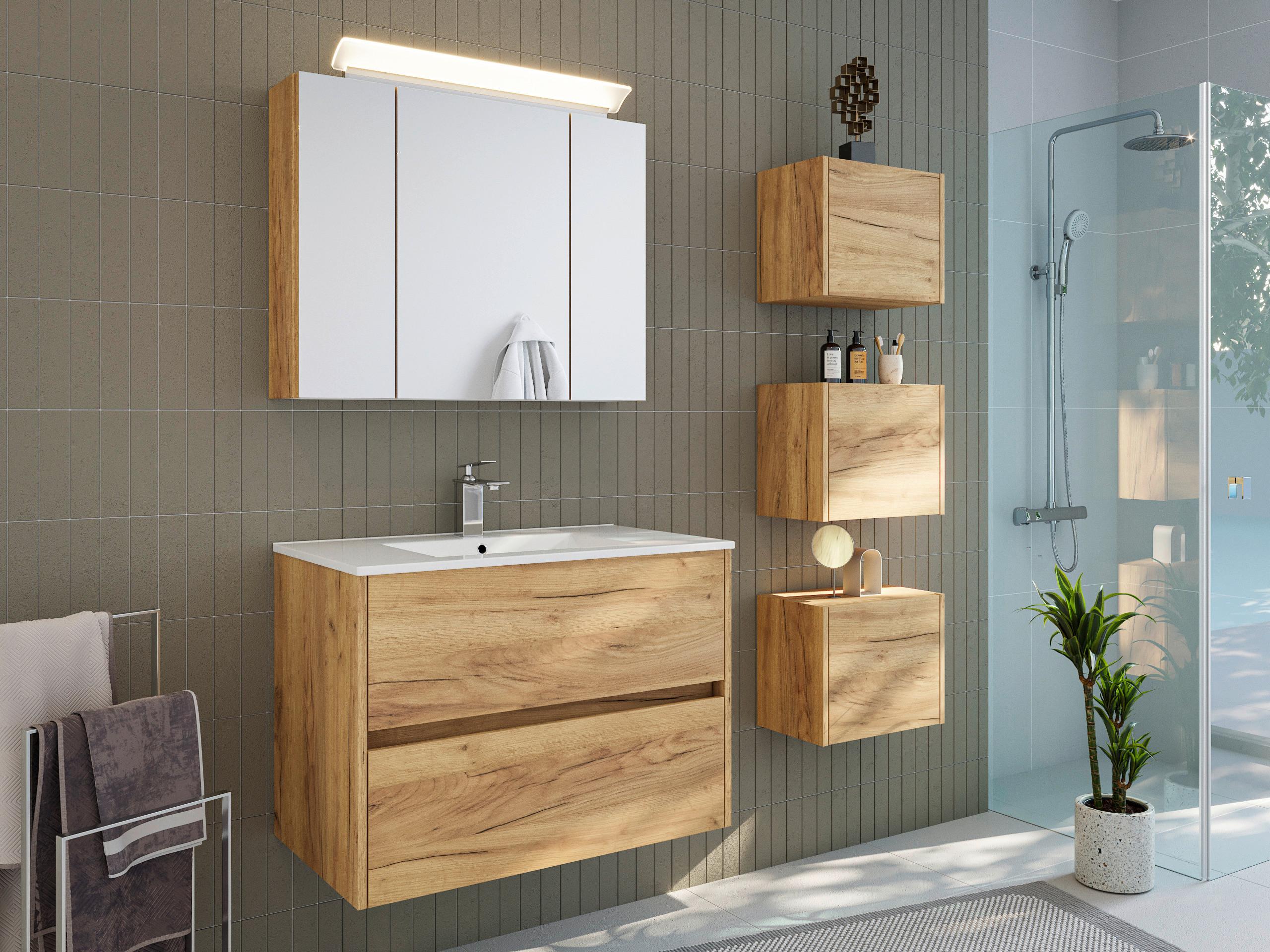 Waschtischkombi Limes Eiche Dekor B: 81 Cm - Eichefarben/Weiß, MODERN, Keramik/Holzwerkstoff (81/58,7/46,5cm) - MID.YOU