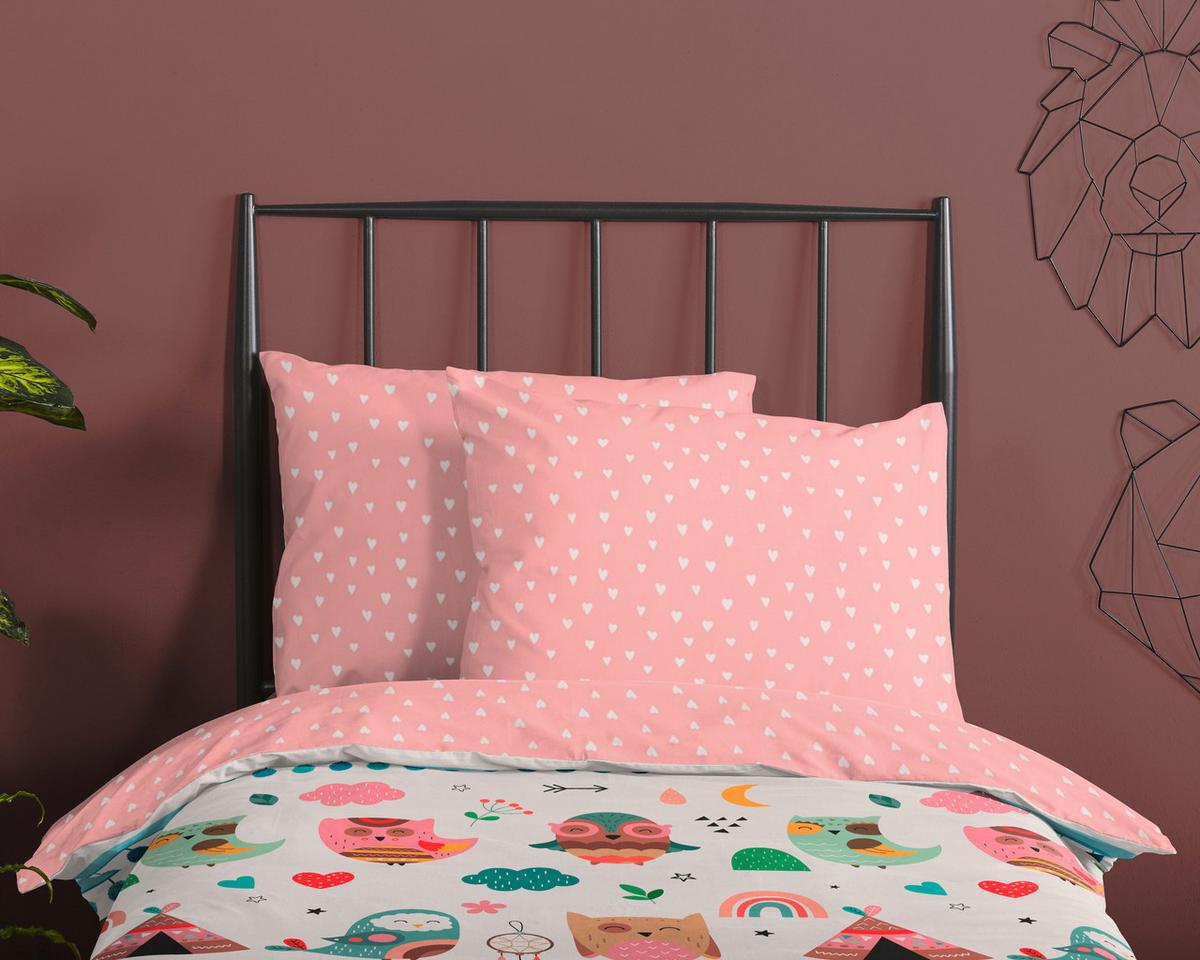 KINDERBETTWÄSCHE WISE - Hellrosa/Weiß, Trend, Textil (140/200cm)