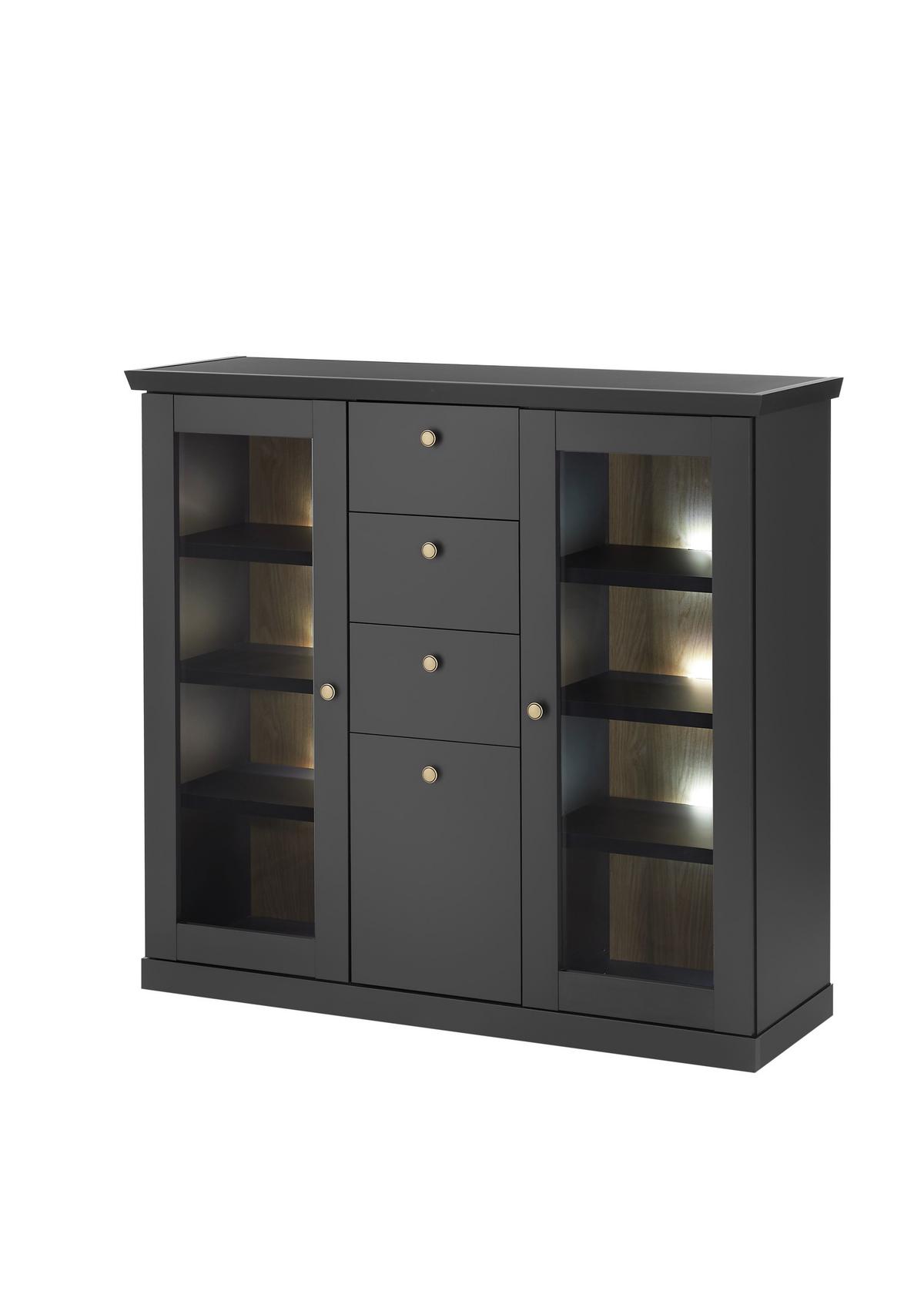 Highboard Lincoln Schwarz/Eichefarben B: 129cm - Eichefarben/Schwarz, Design, Holzwerkstoff (129/118/42cm) - MID.YOU