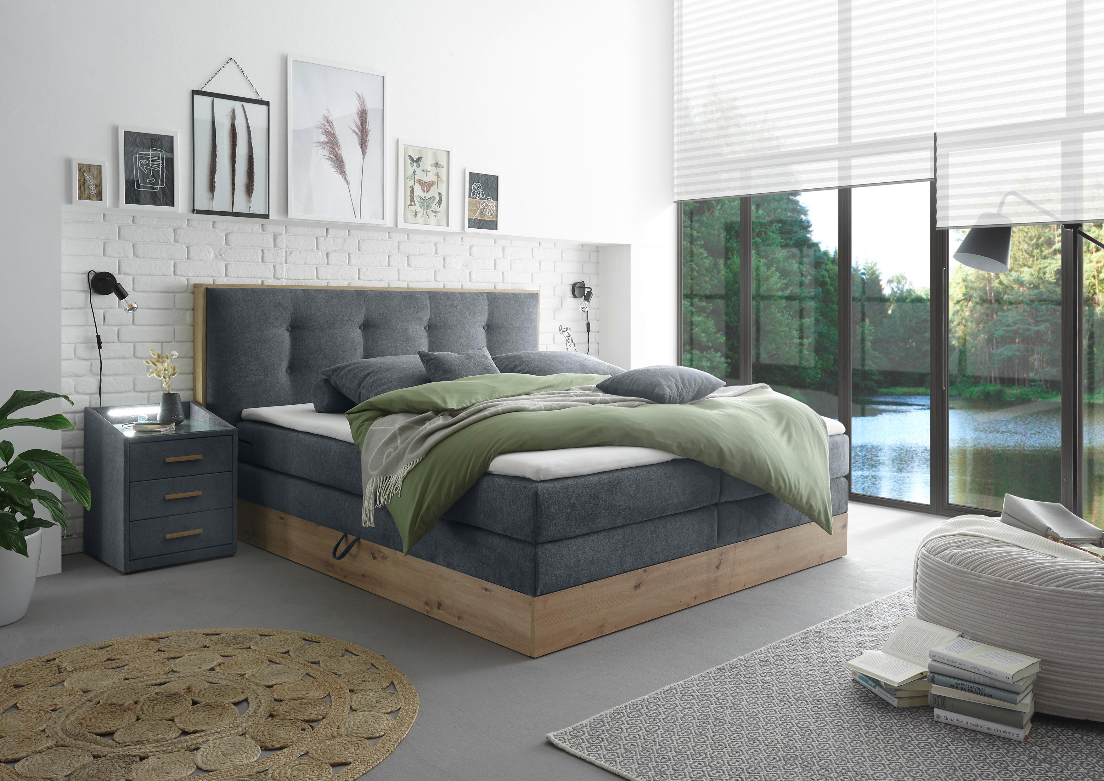 Boxspringbett Mit Topper, Bettkasten 180x200 Preston - Anthrazit, MODERN, Holz/Holzwerkstoff (180/200cm) - Livetastic