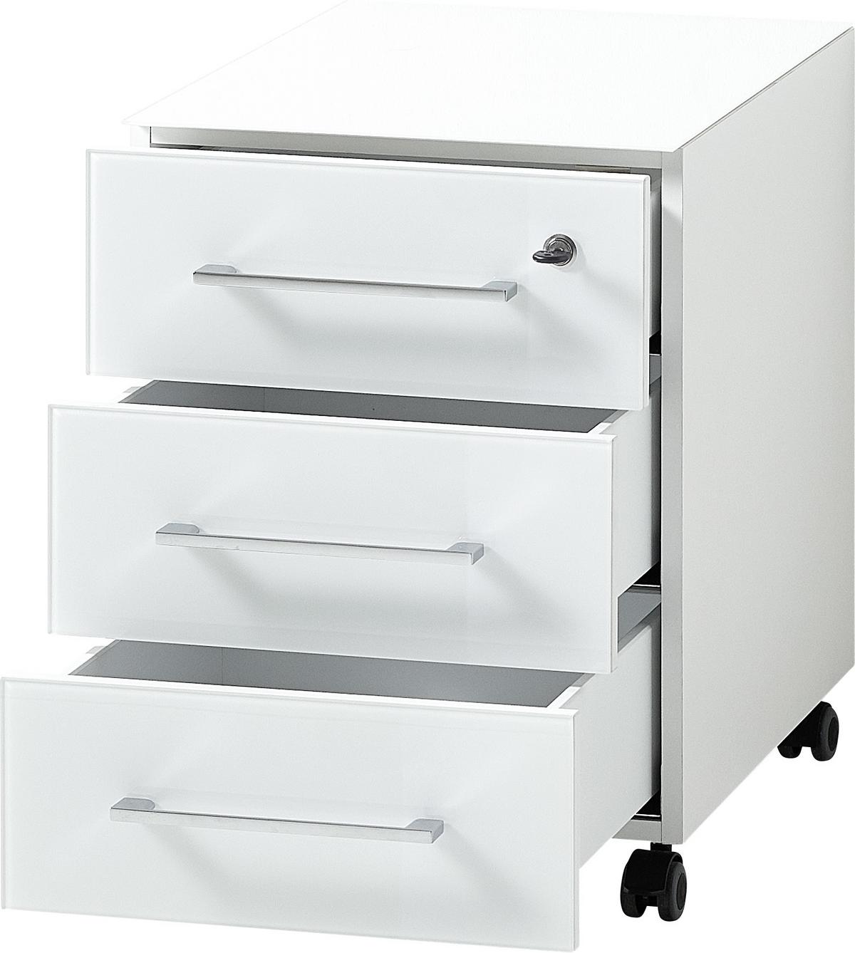 Rollcontainer Gw-monteria Weiß - Weiß, MODERN, Glas/Holzwerkstoff (40/55/50cm) - Germania