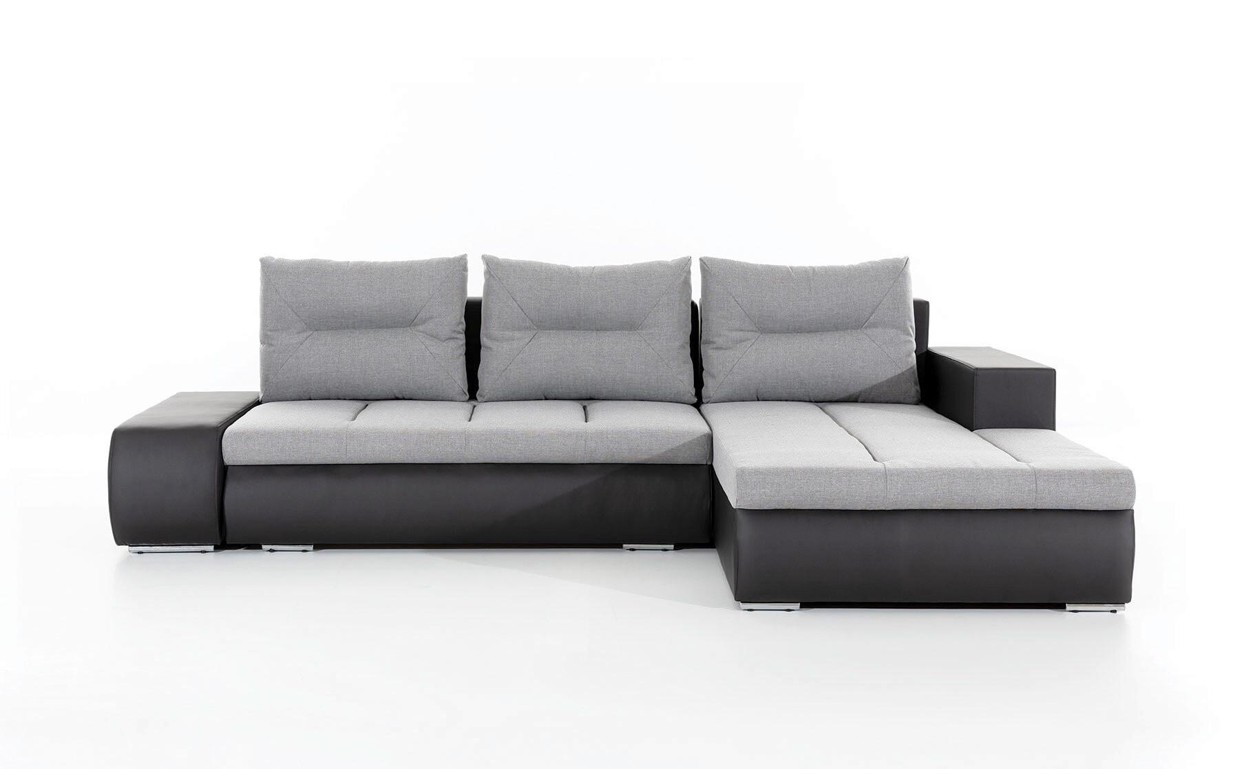 Ecksofa Ottavio Schwarz/Hellgrau S: 275x180 cm - Chromfarben/Hellgrau, Design, Textil (275/180cm) - MID.YOU