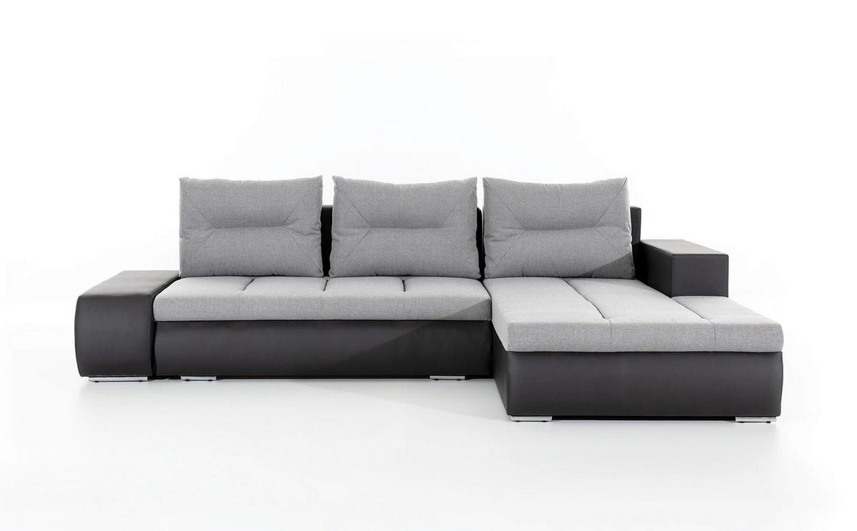 Ecksofa Ottavio Schwarz/Hellgrau S: 275x180 cm - Chromfarben/Hellgrau, Design, Textil (275/180cm) - MID.YOU