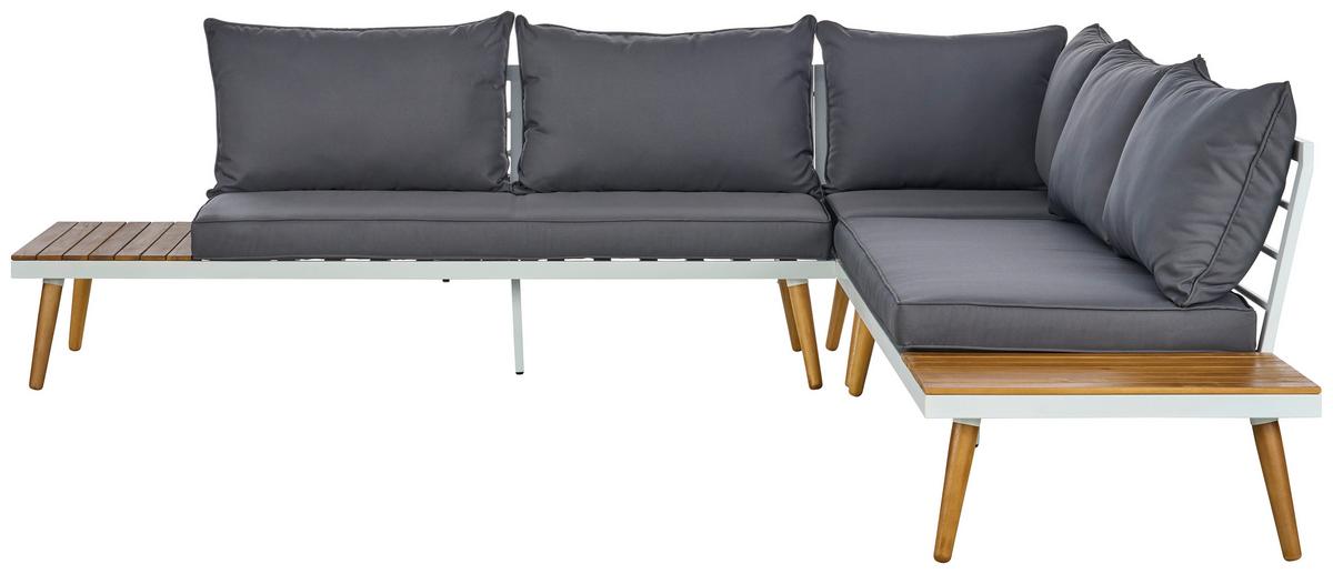 Loungegarnitur 3 Tlg. Madeira Aus Stahl/holz Mit Kissen - Dunkelgrau/Weiß, MODERN, Holz/Textil (90/30/70cm) - Beldano
