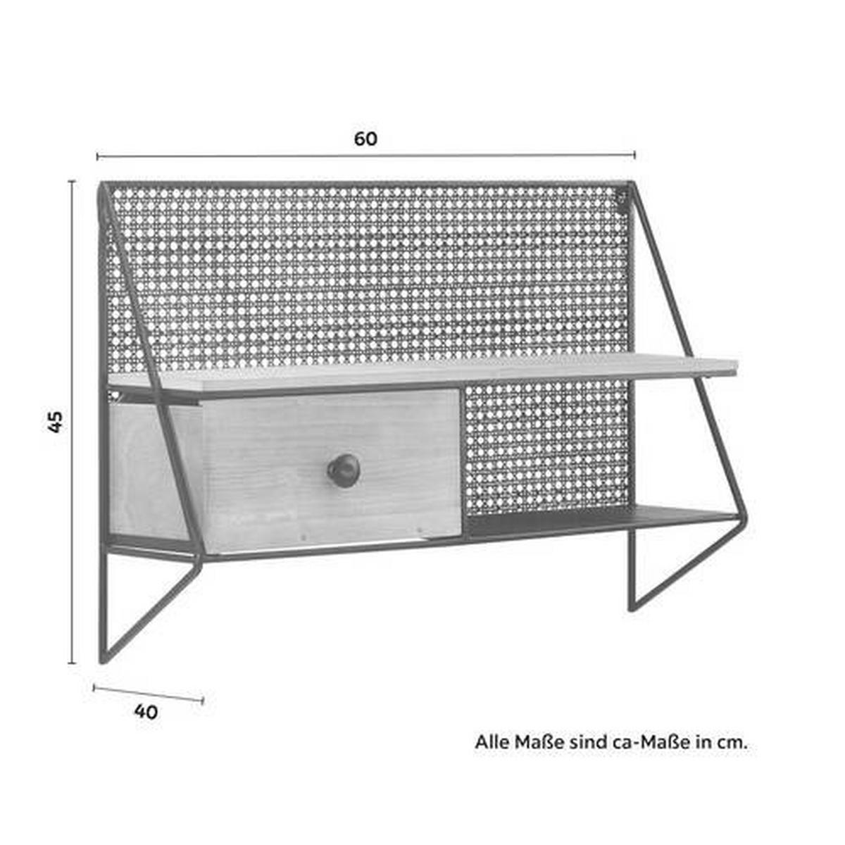 Nastěnný regál LELIA - černá/přírodní barvy, Moderní, kov/dřevo (60/43/20cm) - Bessagi Home