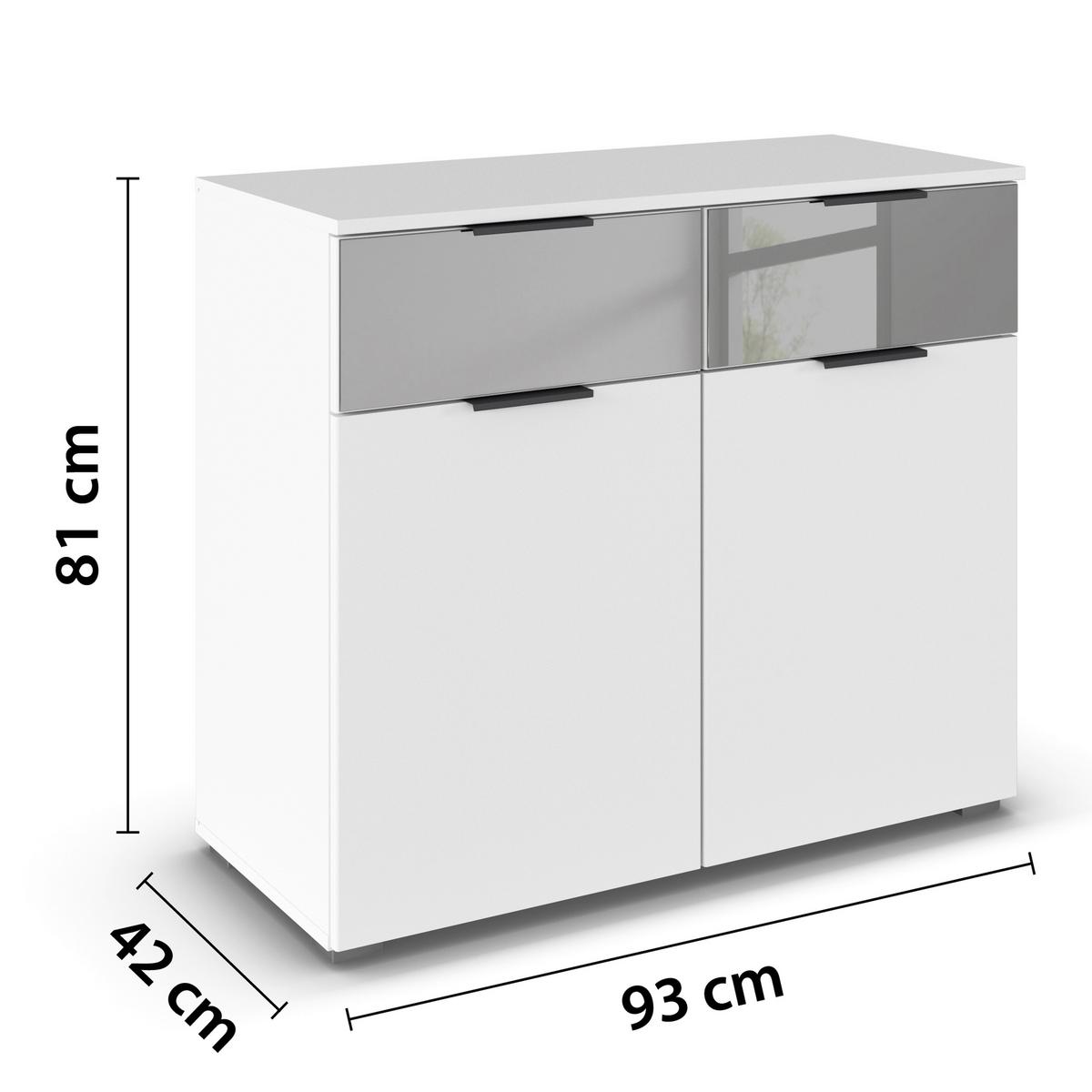Kommode Skyla Alpinweiß, Grauspiegel B: 93cm - Alufarben, MODERN, Glas/Holzwerkstoff (93/81/42cm) - Rauch Möbel
