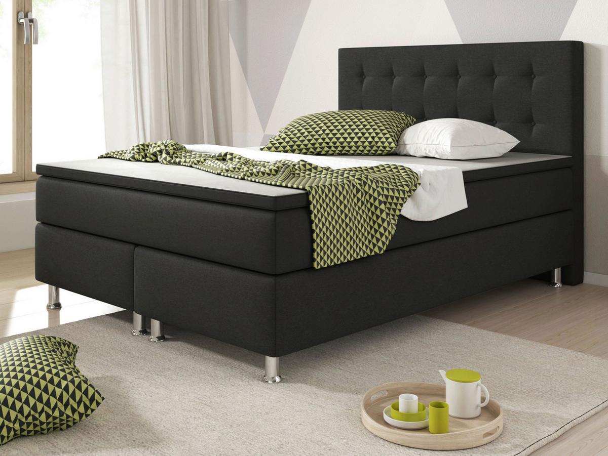 Boxspringbett Mit Topper 140x200 Cm Köln - Silberfarben/Schwarz, KONVENTIONELL, Textil (140/115/210cm) - MID.YOU