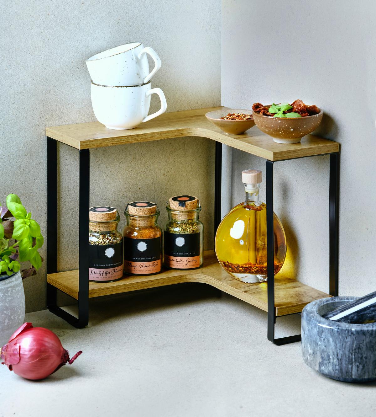 Eckregal Eck Küchenregal - Eichefarben/Schwarz, KONVENTIONELL, Holzwerkstoff (30/30cm) - Kesper