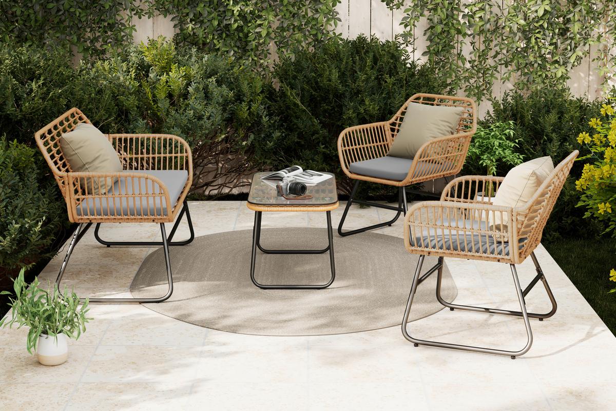 Loungegarnitur Bali - Naturfarben/Grau, MODERN, Glas/Kunststoff - Beldano