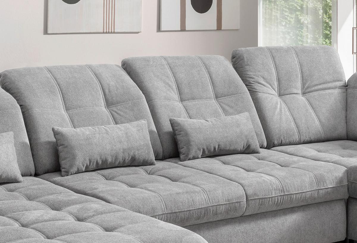 Wohnlandschaft Mit Bettkasten Rigatti Silberfarben B: 387 Cm - Silberfarben/Schwarz, MODERN, Textil (184/387/252cm) - Livetastic