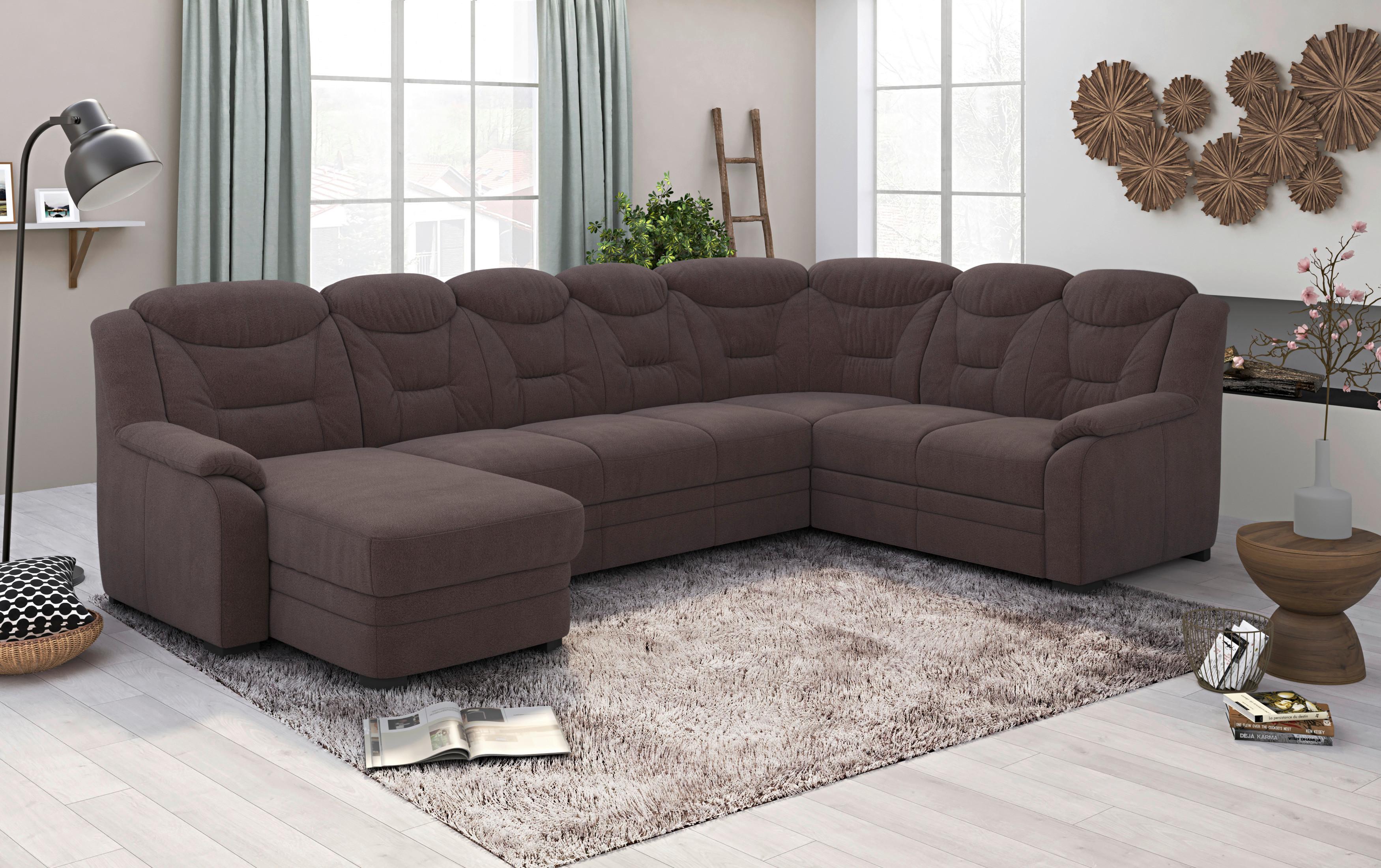 Wohnlandschaft Marcus Braun inkl. Bettkasten - Schwarz/Braun, Basics, Textil (162/330/211cm) - MID.YOU