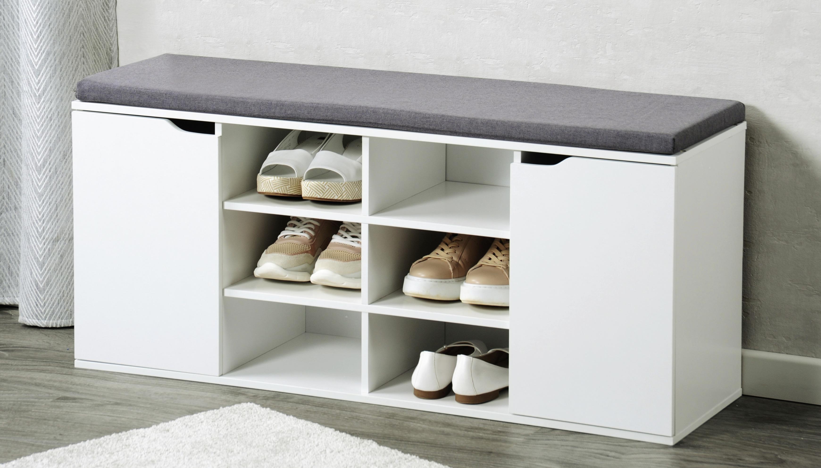 Schuhschrank Weiß/Grau Mit Sitzkissen B: 103 cm - Weiß, Basics, Holzwerkstoff (103/48/30,50cm) - Kesper
