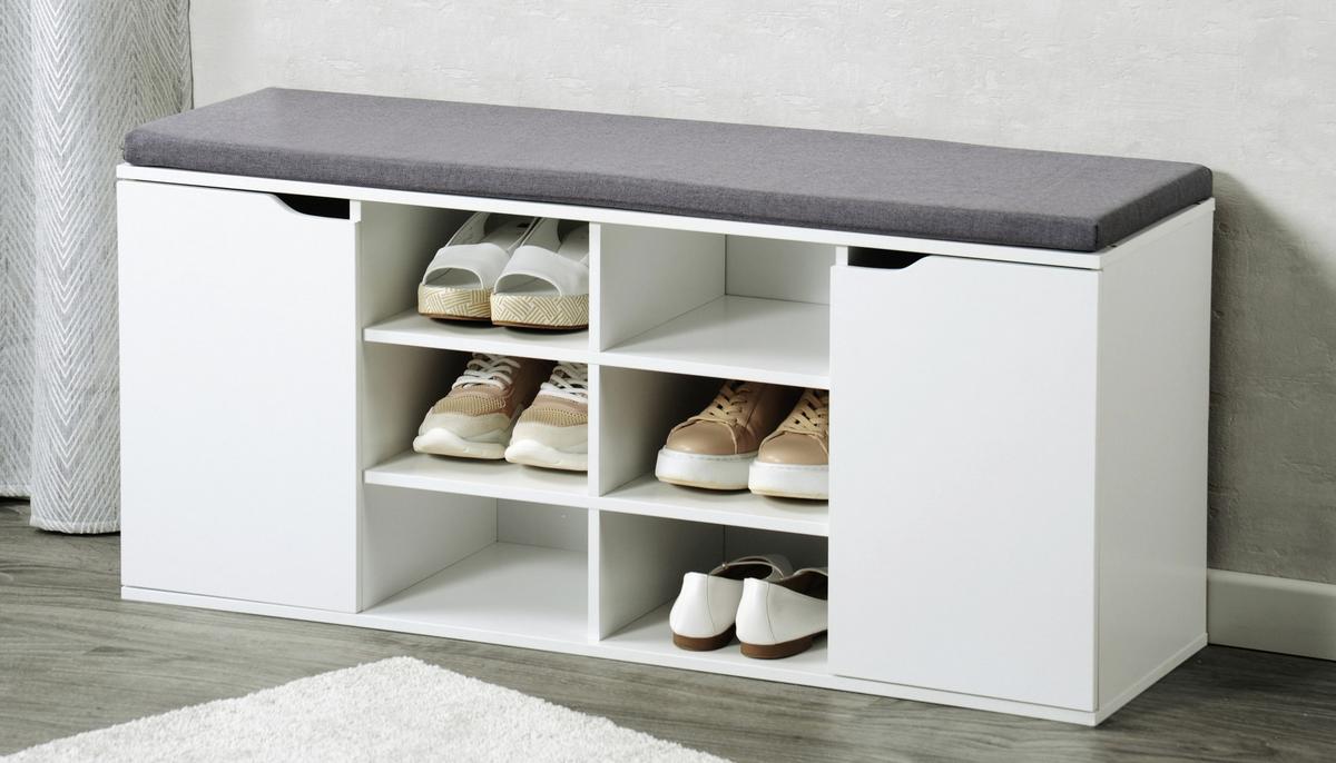 Schuhschrank Weiß/grau Mit Sitzkissen B: 103 Cm - Weiß/Grau, Basics, Holzwerkstoff (103/48/30,50cm) - Kesper