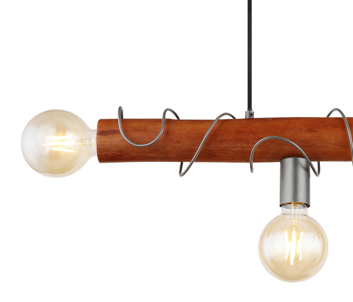 Hängeleuchte Alice H: 120 cm 4-Flammig, Rustikal - Braun/Grau, Natur, Holz/Metall (70/20/120cm) - Globo
