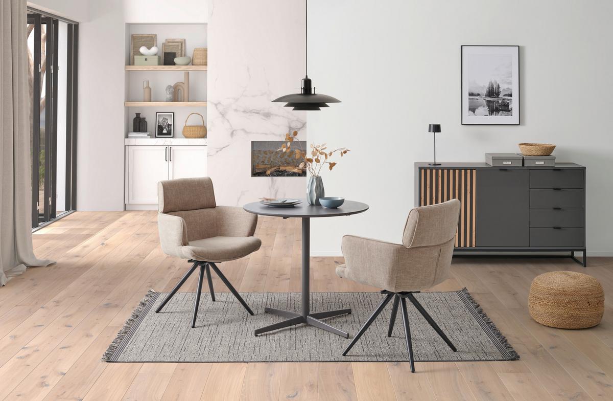 Armlehnstuhl Elis Webstoff Taupe, B: 62 cm - Taupe/Schwarz, KONVENTIONELL, Textil/Metall (62/89/62cm) - Livetastic