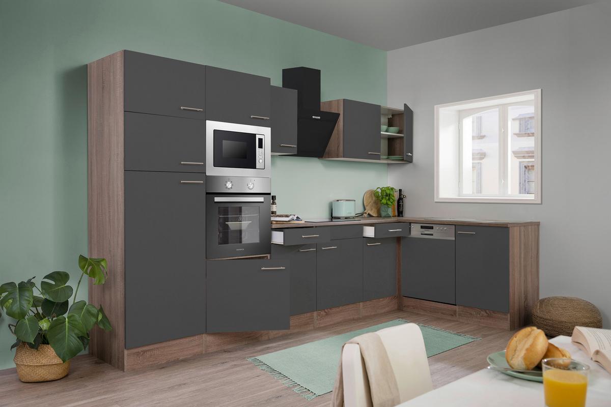 Eckküche Oliver L-Küchenblock 340 cm - Eichefarben/Grau, Basics, Holzwerkstoff (340/172cm) - Respekta