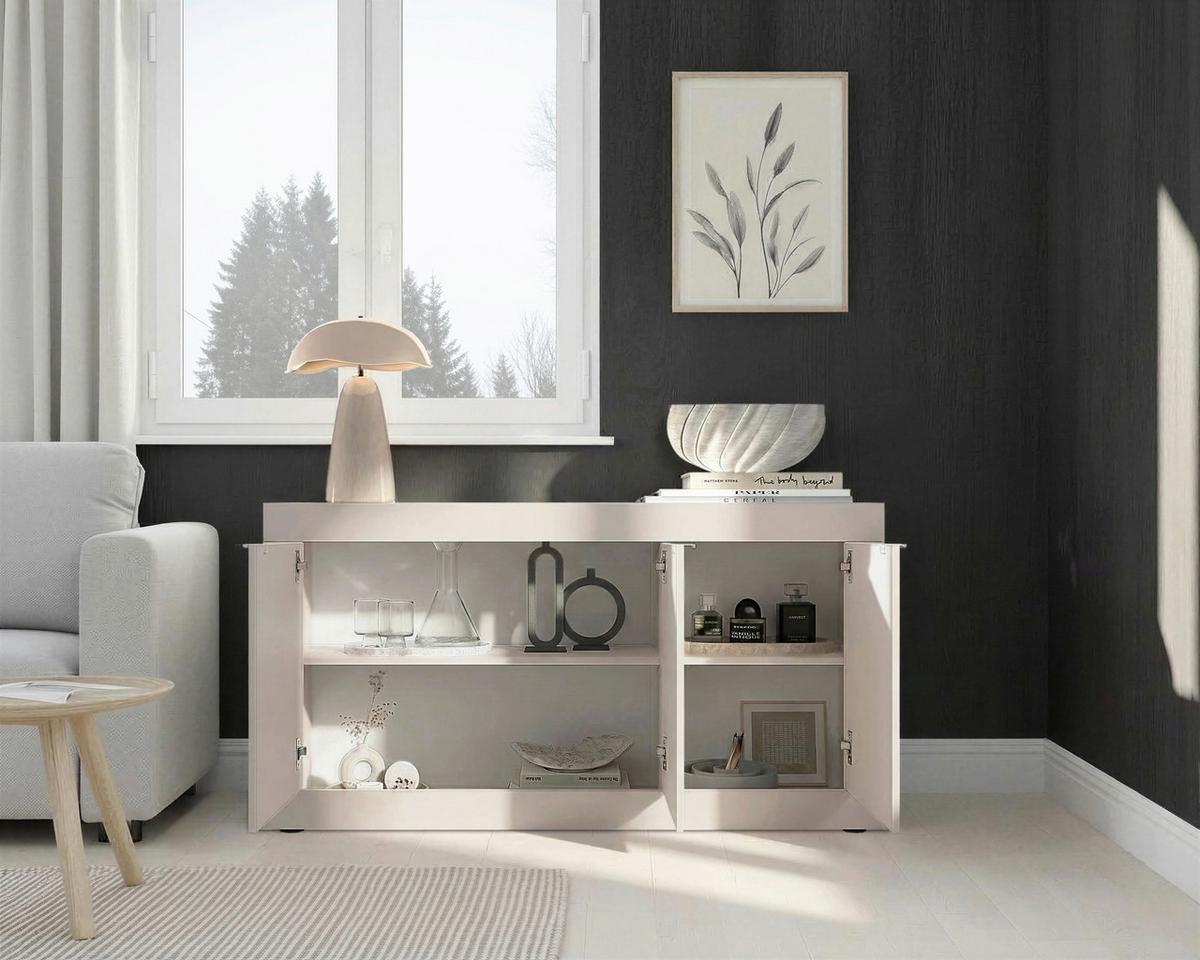 Sideboard Basic Kaschmir B: 160 Cm - Kaschmir/Schwarz, Design, Holzwerkstoff (160/86/43cm) - MID.YOU