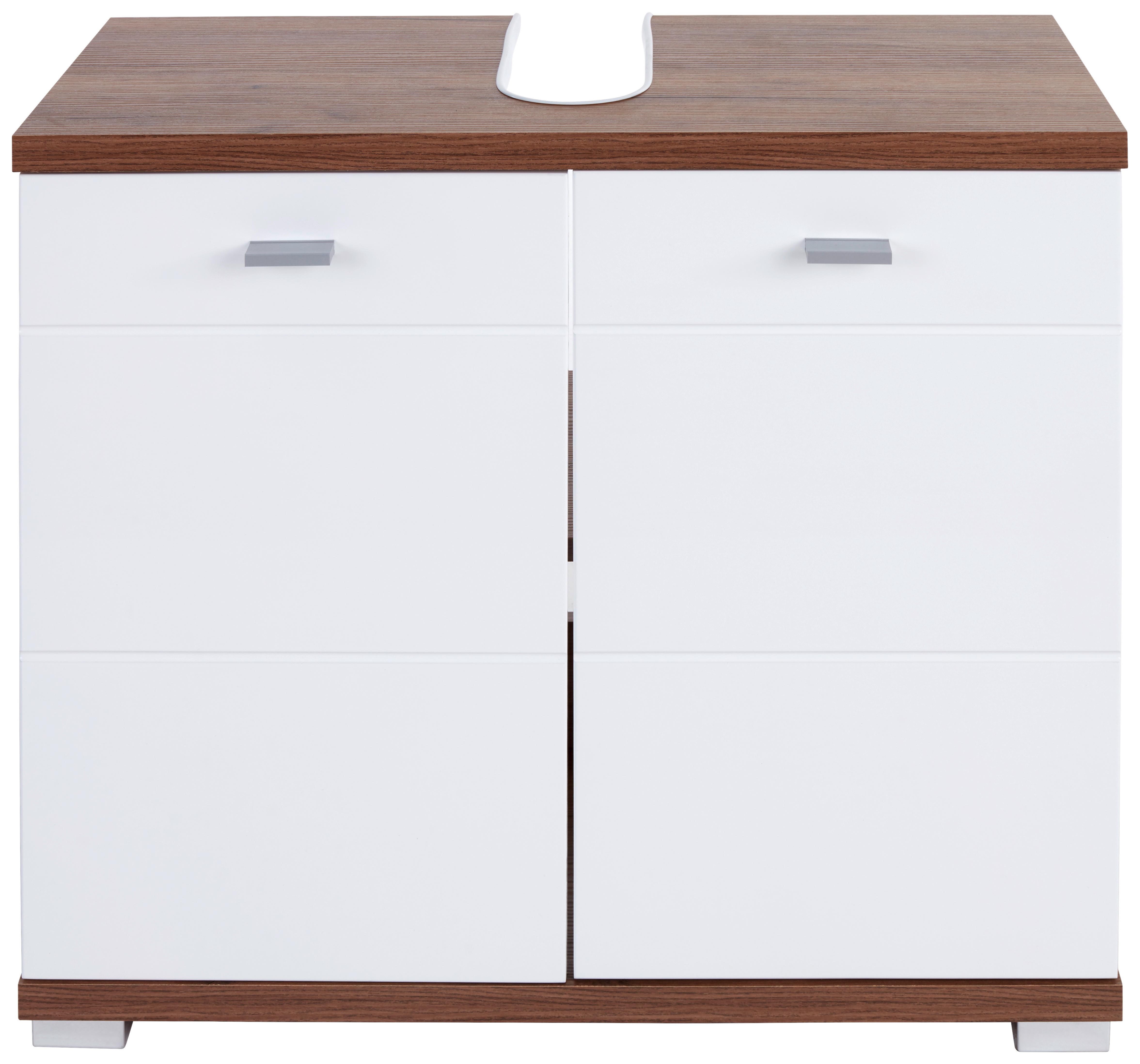 Waschbeckenunterschrank Bari B: 70cm, Weiß + Eiche Dekor - Eichefarben/Alufarben, KONVENTIONELL, Holzwerkstoff/Kunststoff (70/60/32cm)
