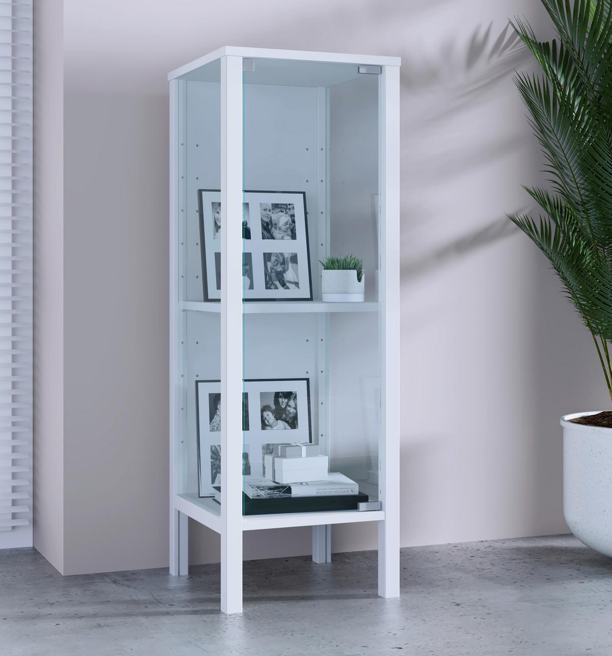 Vitrine Jensol Weiß B: 33 cm - Klar/Weiß, Design, Glas/Holzwerkstoff (33/98/35cm) - Livetastic