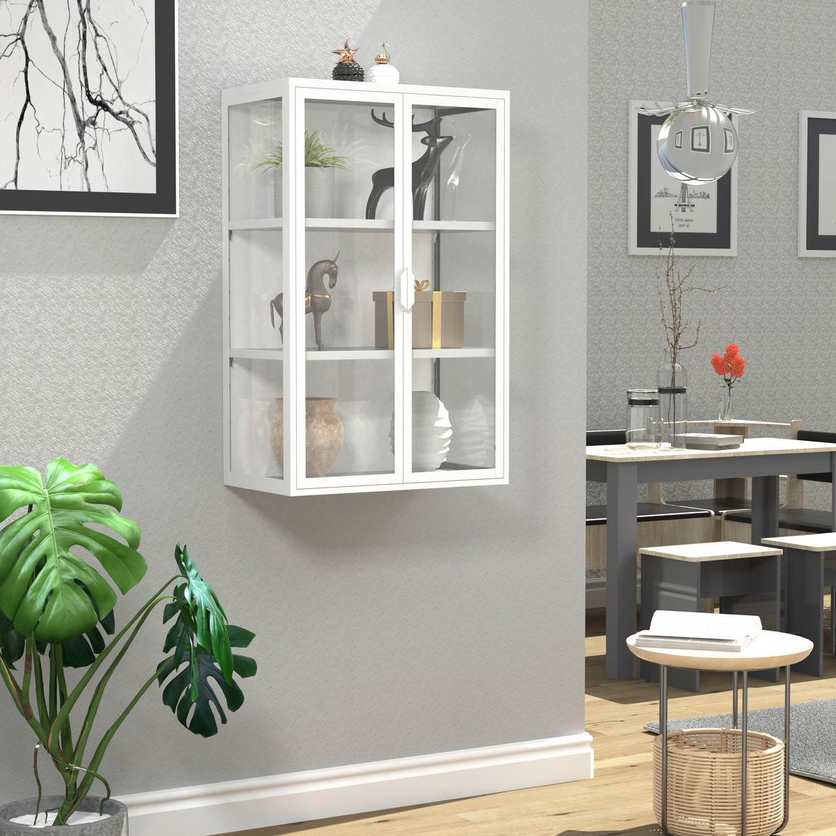 Hängevitrine Flokas Weiß B: 60 cm - Transparent/Weiß, Design, Glas/Metall (60/95/35cm) - MID.YOU