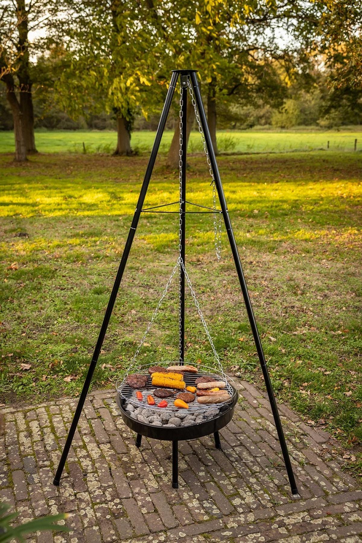 DREIBEIN MIT GRILL-FEUERSCHALE - Schwarz, LIFESTYLE, Metall (67,5/77/157cm)