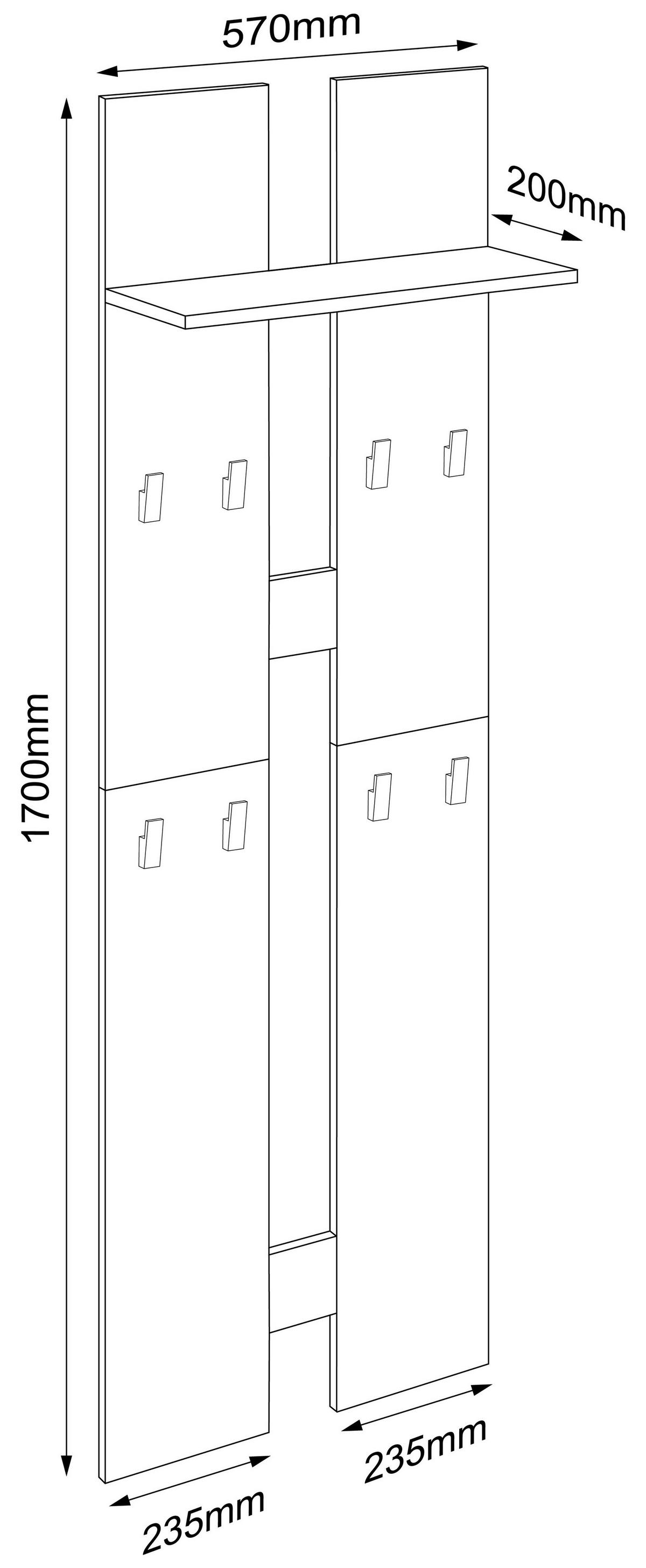 Wandgarderobe Salia Anthrazit/honigeiche - Honigeiche/Anthrazit, Design, Holzwerkstoff (57/170/20cm) - MID.YOU