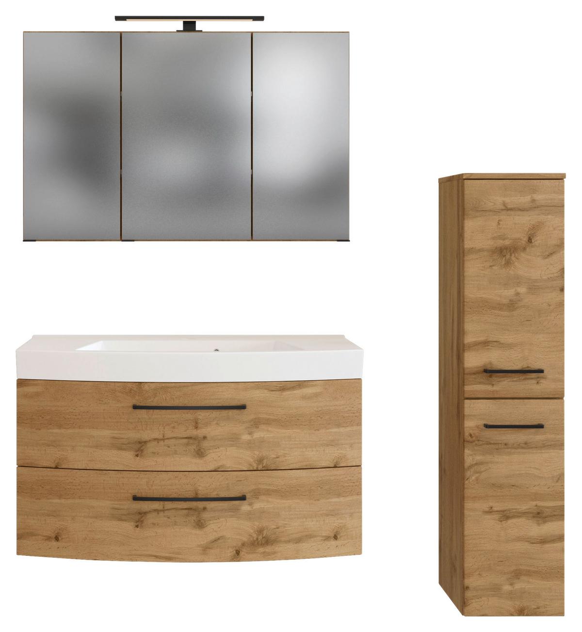 Badmöbel-Set Manchester B: 130 cm Eiche Wotan Dekor - Eichefarben/Weiß, MODERN, Keramik/Holzwerkstoff (130cm) - Held