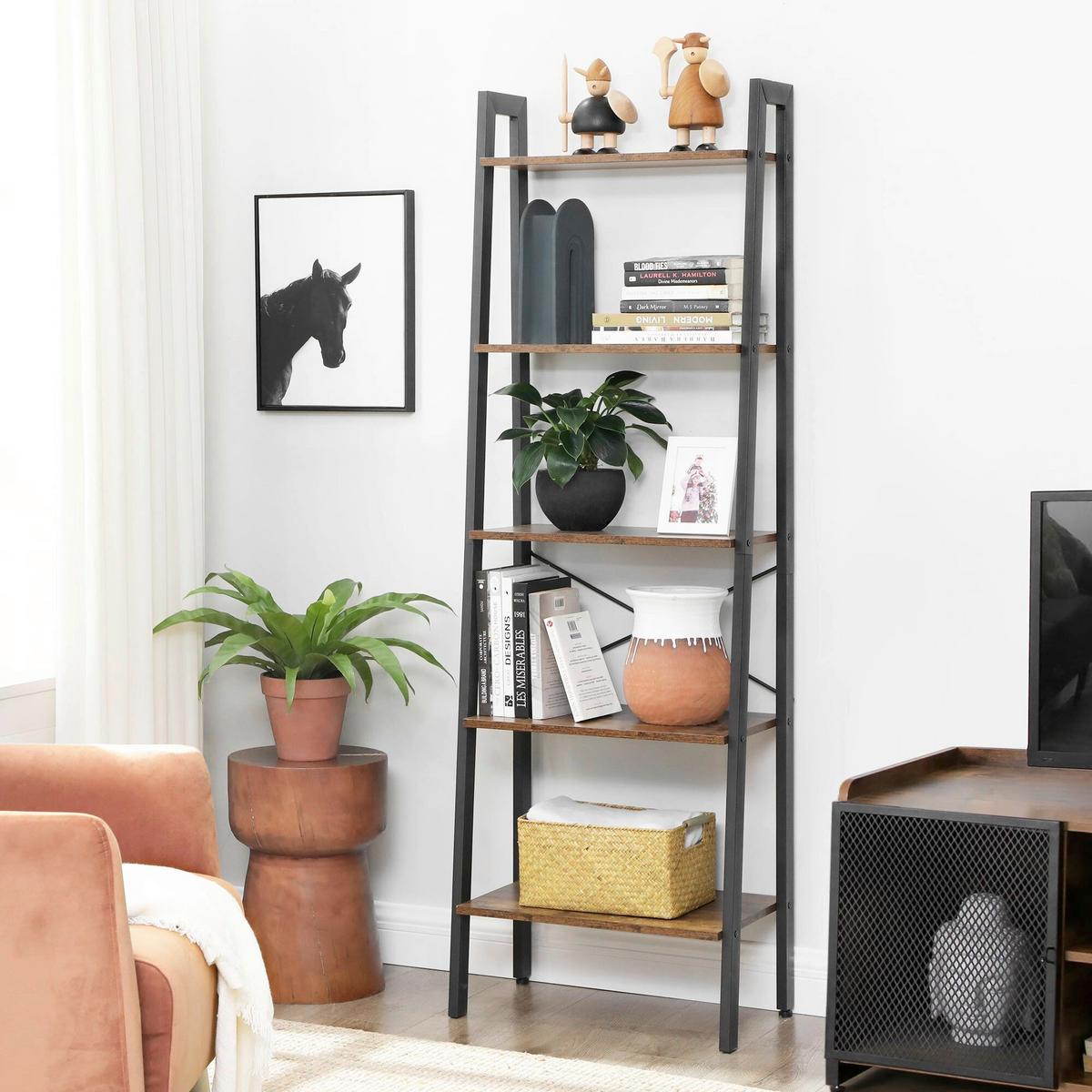 Regál IRON - hnedá/čierna, Basics, kompozitné drevo (56,2/172,1/34cm) - Boxxx