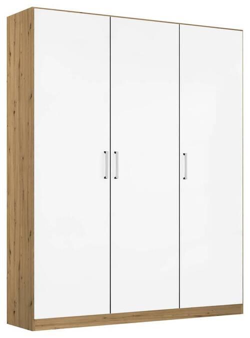 Drehtürenschrank 136 cm Berlin Weiß/Eiche Dekor - Weiß Hochglanz/Eiche Artisan, MODERN, Holzwerkstoff (136/197/54cm) - Rauch Möbel