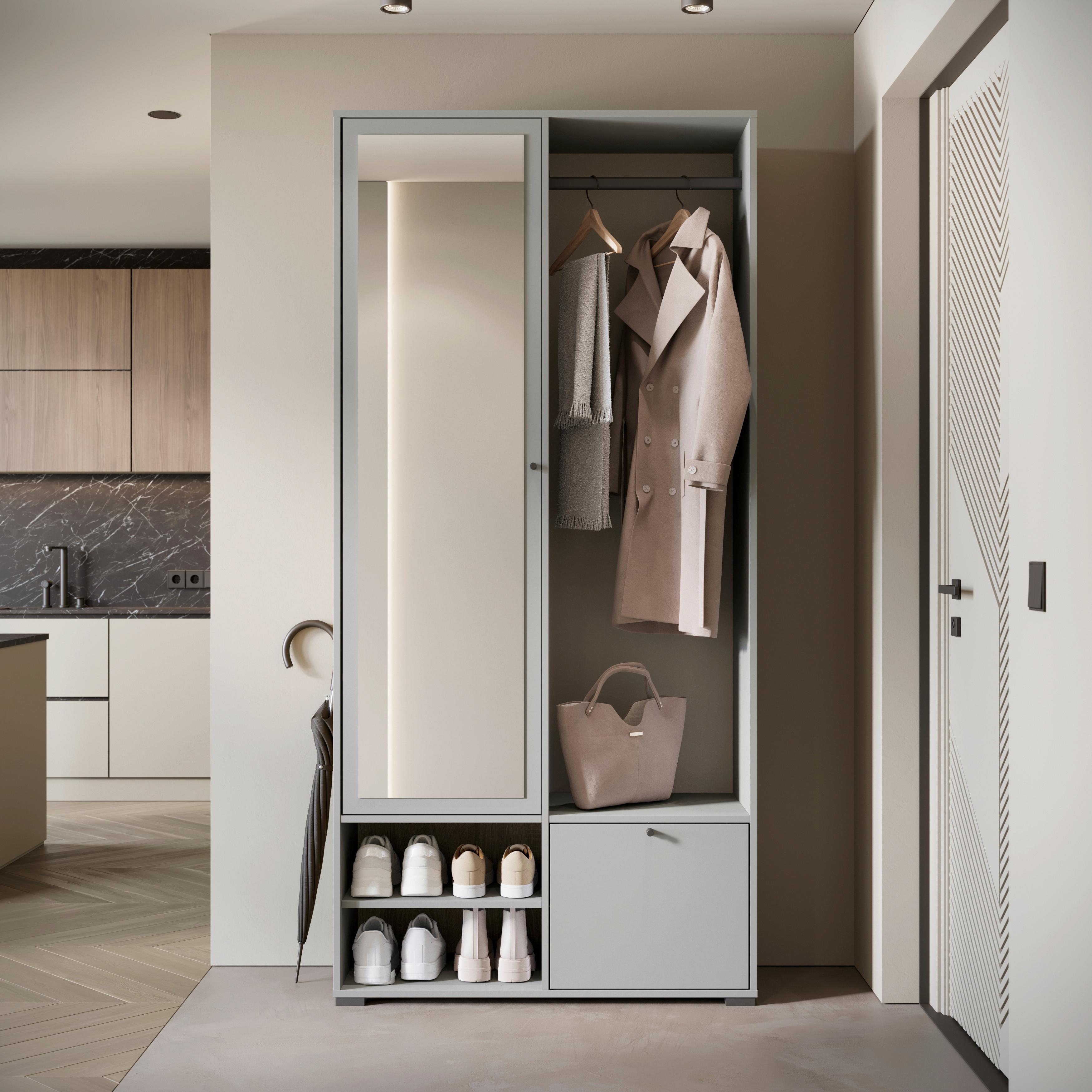 Garderobe Dino Grau B: 90 cm - Grau, Trend, Holzwerkstoff (90/190/33cm)