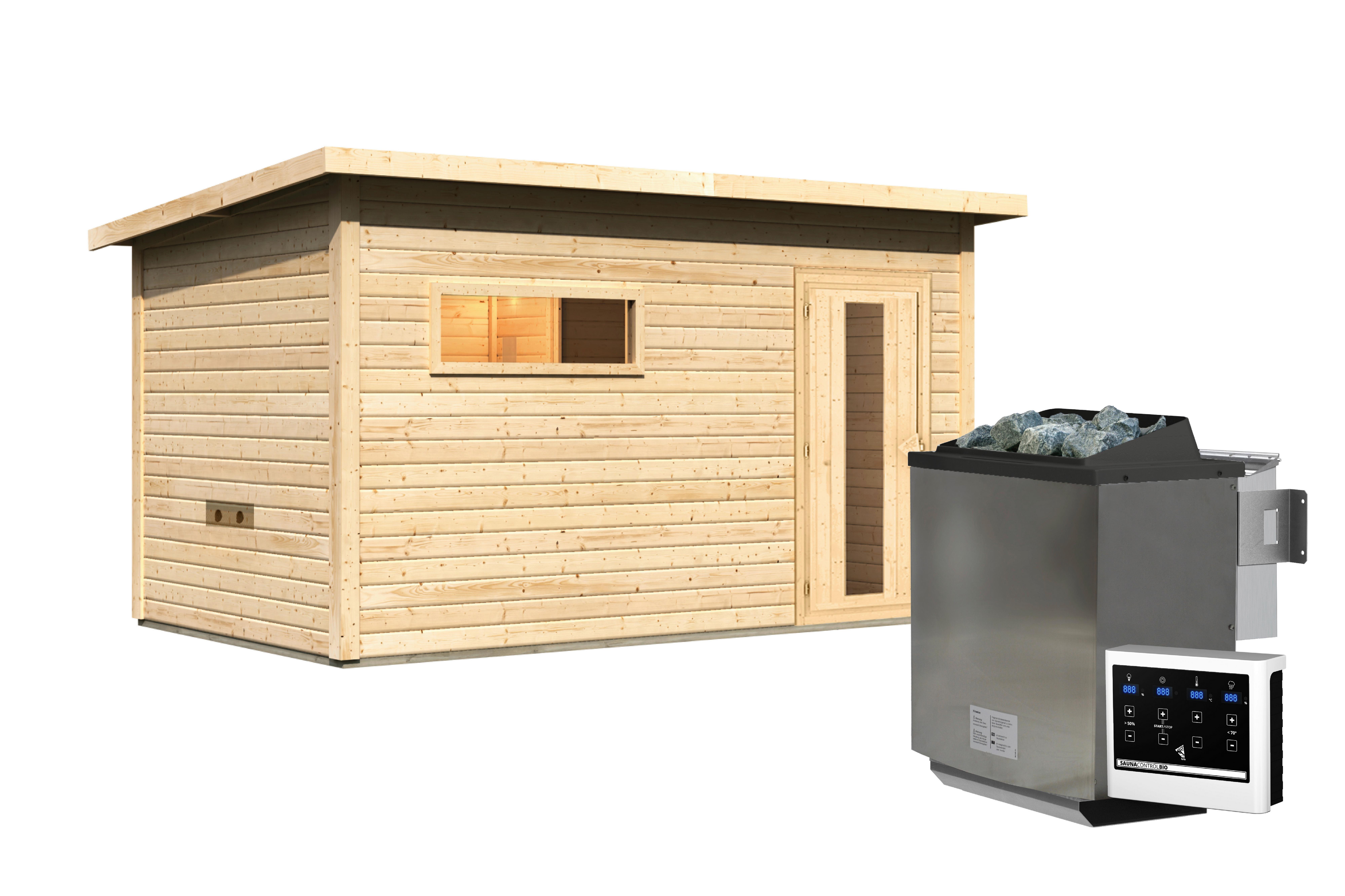 Saunahaus Bente 6 396/217/231 Cm - Fichtefarben, Basics, Holz (396/217/231cm)