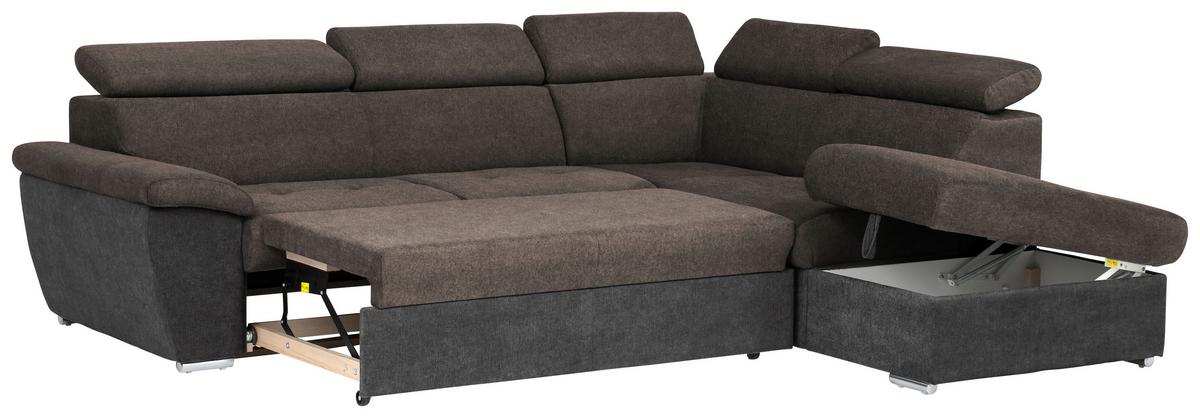 Ecksofa Mit Schlaffunktion Und Bettkasten Antero Dunkelbraun - Chromfarben/Dunkelbraun, Design, Textil (262/216cm) - Livetastic