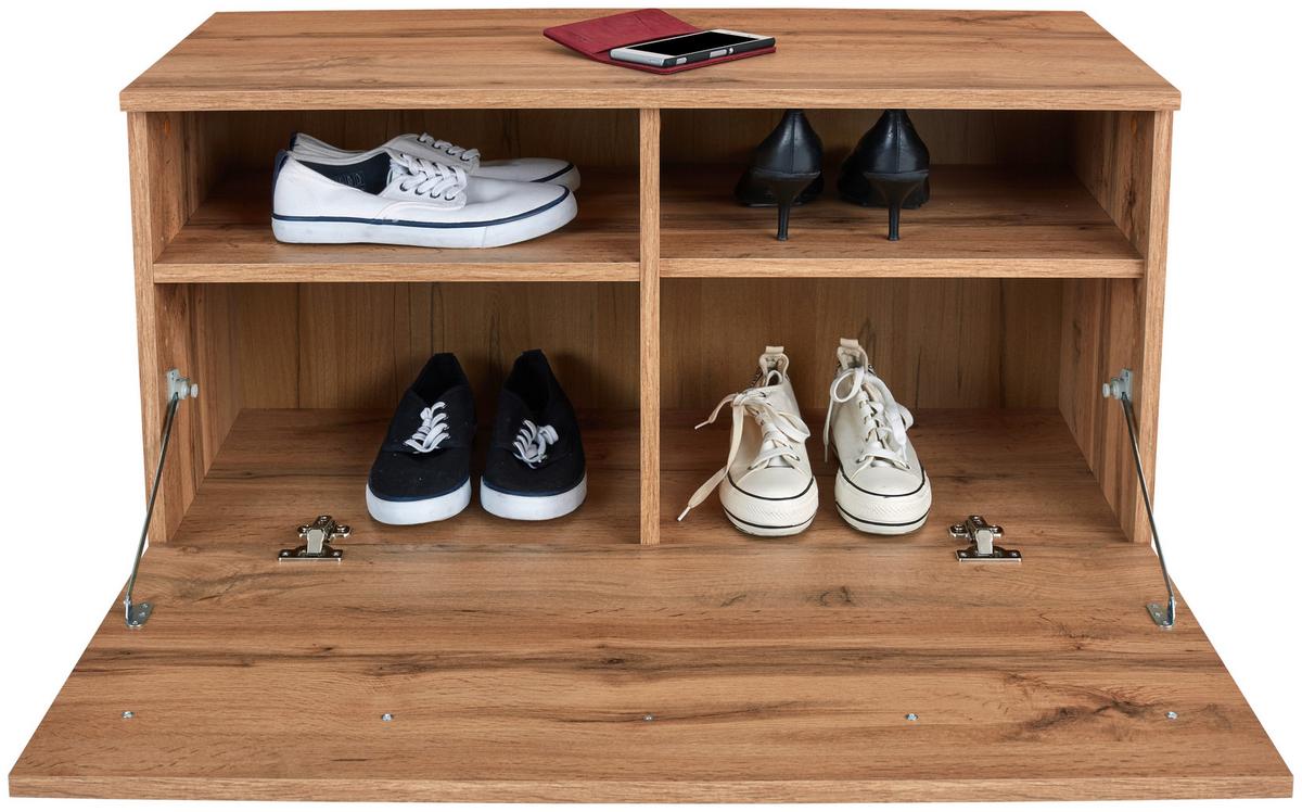 Garderobenbank Venedig B: 90 cm 1 Klappe, Wotan Eiche Dekor - Eichefarben/Schwarz, MODERN, Holzwerkstoff (90/45/38cm)