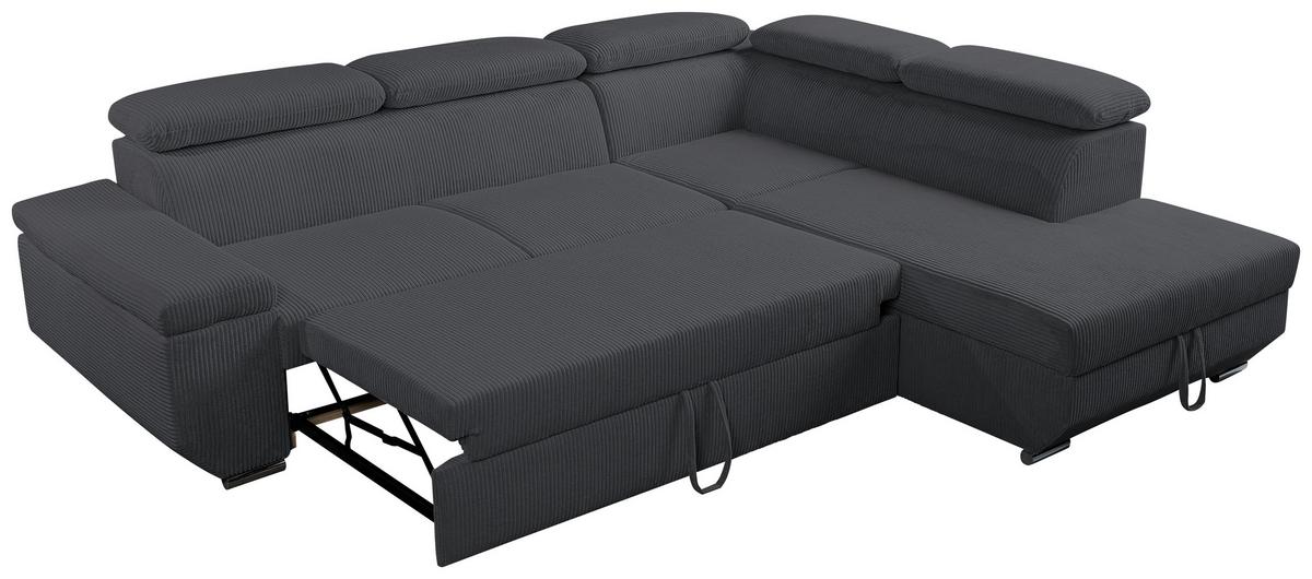 Ecksofa Lars I Cord Anthrazit, Lf: 123x193cm - Chromfarben/Anthrazit, Design, Textil (264/215cm) - Livetastic