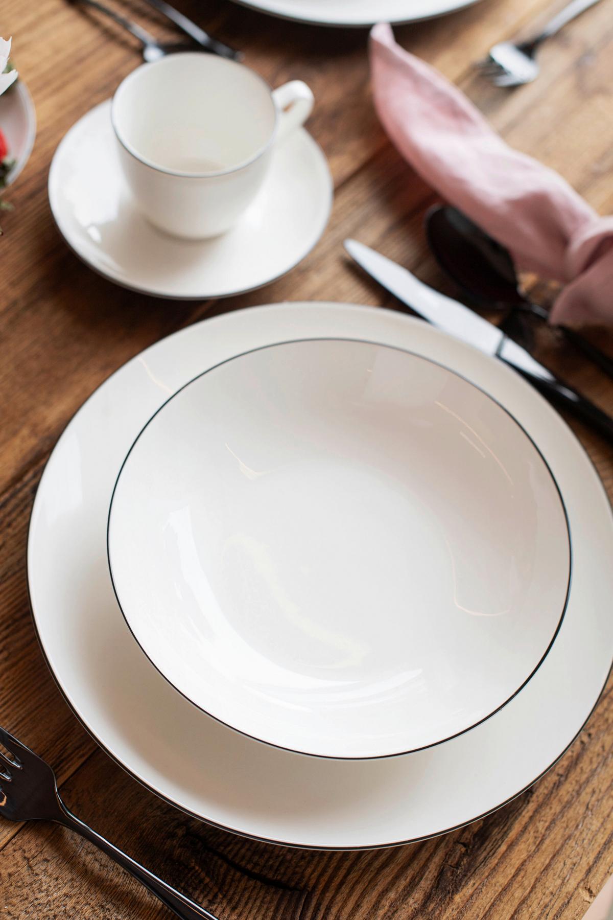 Kaffeeservice Felise Porzellan 6 Personen Geschirr Set - Schwarz/Weiß, Trend, Keramik - Mäser