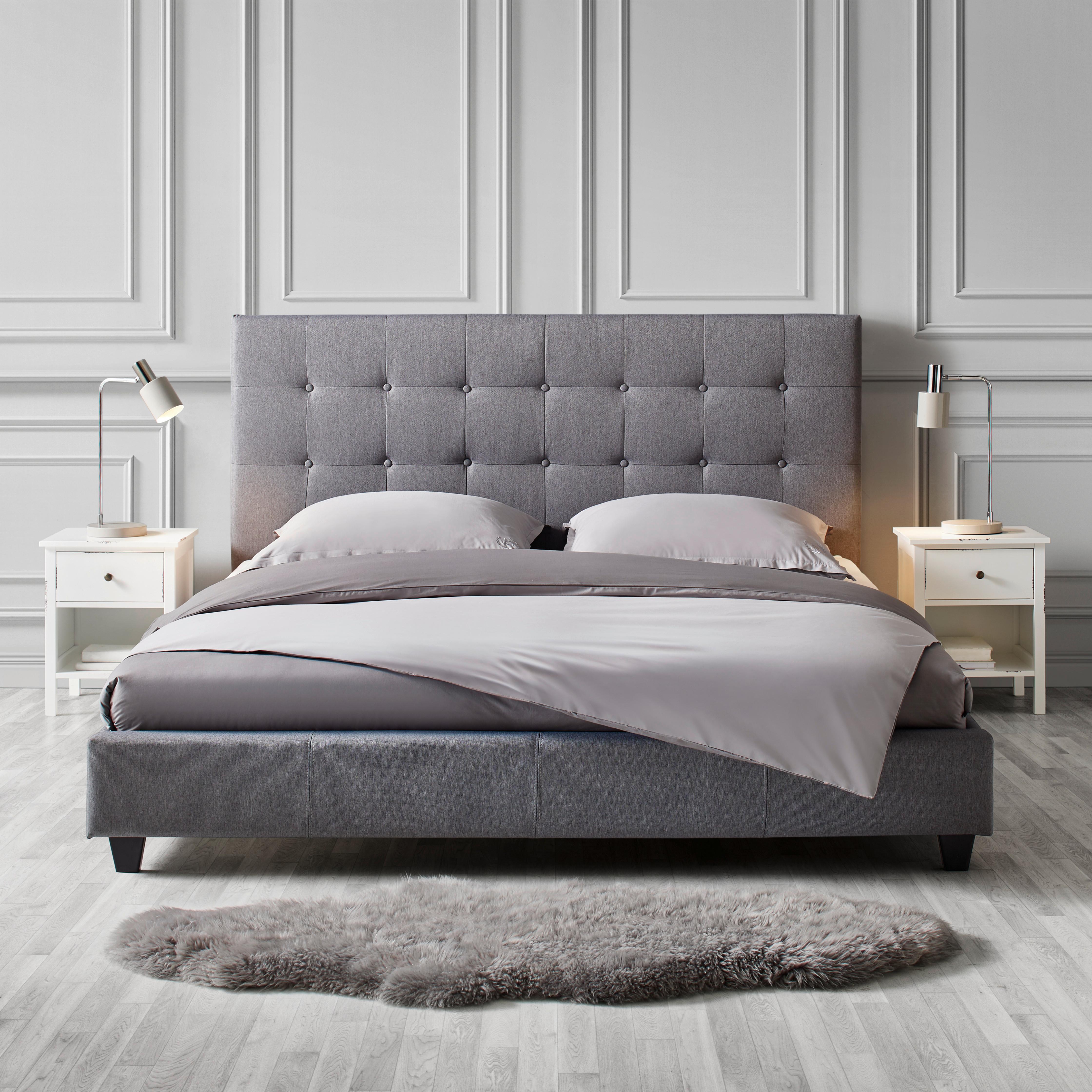 Čalúnená posteľ s čelom FREDERICO, 180x200, sivá - čierna/sivá, Modern, kov/drevo (180/200cm) - Bessagi Home