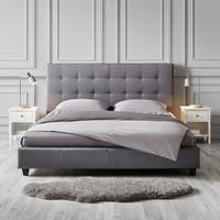 Čalúnená posteľ s čelom FREDERICO, 180x200, sivá - čierna/sivá, Modern, kov/drevo (180/200cm) - Bessagi Home