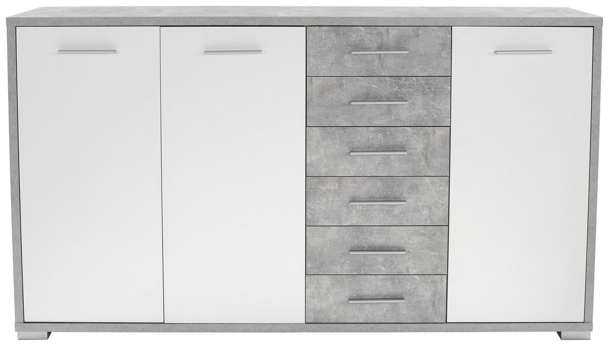 Kommode B 190 Cm Q-big New, Beton Optik/weiß - Weiß/Grau, MODERN, Holz (190/105/44cm)