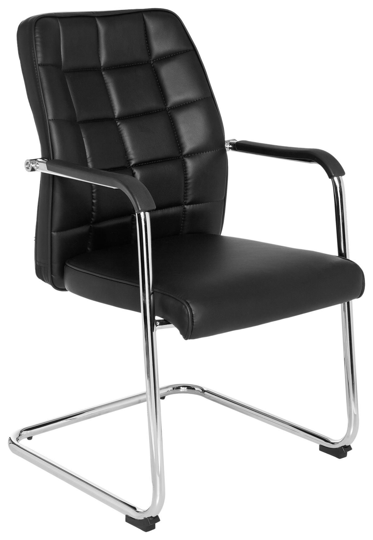 Besucherstuhl Flexo Lederlook Schwarz Bis 110 Kg - Chromfarben/Schwarz, MODERN, Kunststoff/Textil (55/94/43cm) - MID.YOU