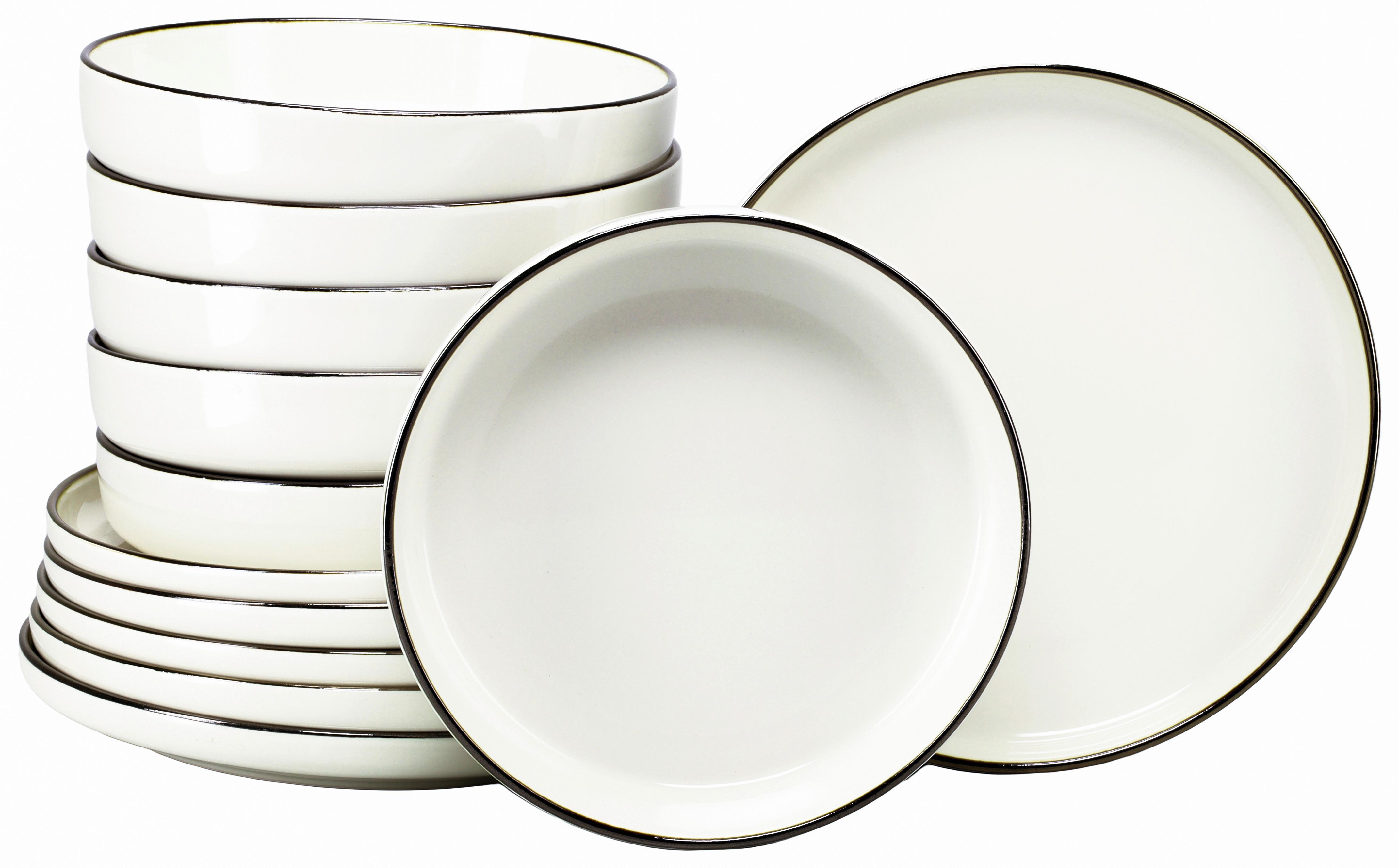 Tafelservice, 12-teilig Steinzeug - Goldfarben/Creme, Basics, Keramik - Creatable