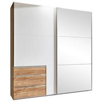 Schwebetürenschrank Level 36 A Weiß/Eiche/Spiegel, B:200cm - Eichefarben/Weiß, MODERN, Glas/Holzwerkstoff (200/216/65cm) - MID.YOU