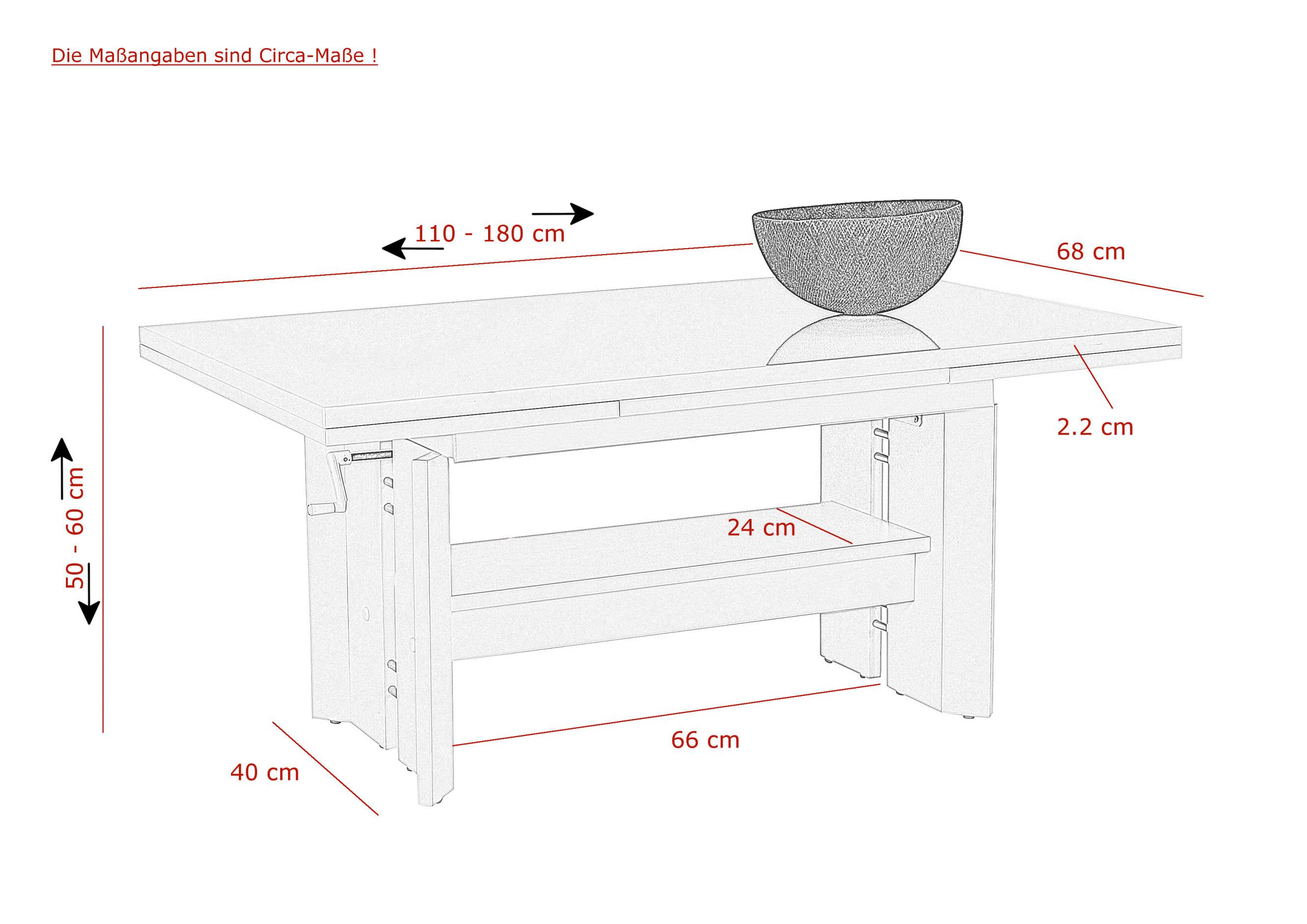 Coutisch Dario Rund Weiß Ausziehbar U. Höhenverstellbar - Weiß, MODERN, Holzwerkstoff (110-180/68/50-60cm) - MID.YOU
