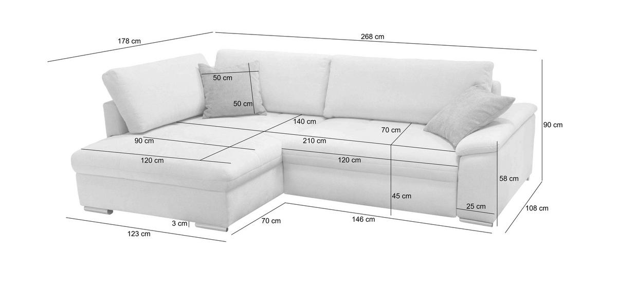 Ecksofa Casa Grande, Weiß Schenkel: 178x268 Cm - Silberfarben/Orange, Design, Textil (178/268cm) - Livetastic