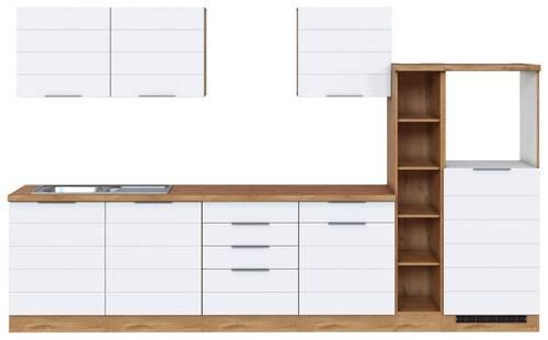 Küchenzeile Florenz ohne Geräte 330 cm Weiß/Eichef. - Eiche Wotan/Weiß, Design, Holzwerkstoff (330cm) - Held